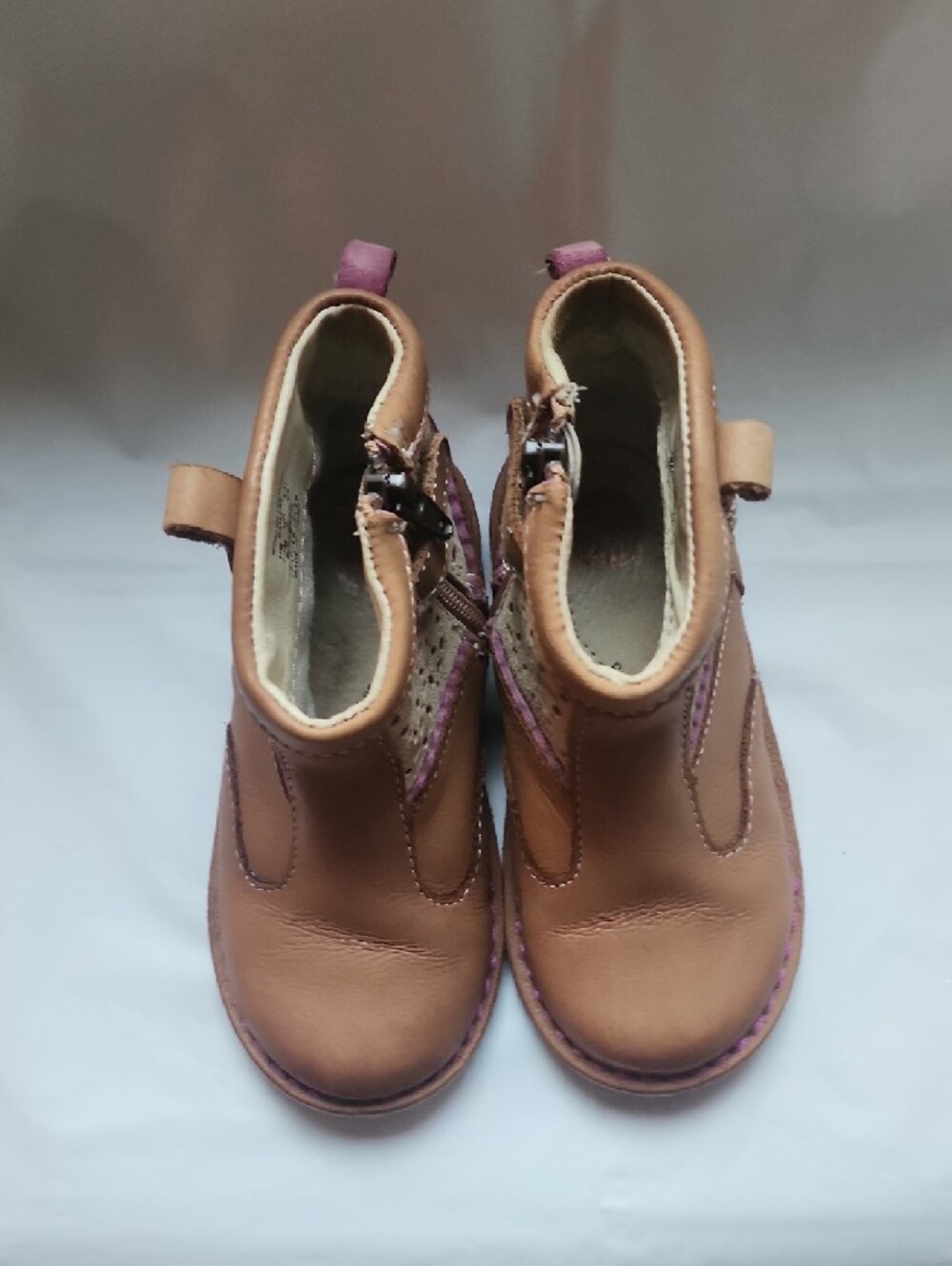 Stride Rite Brown Leather Ankle Boots with Pink Trim - Picture 3 of 7